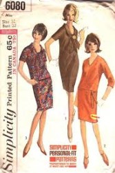 6080 Simplicity 1965 V Neck Dress or 2 Pc Dress Top, Skirt Pattern 14 34B Uncut